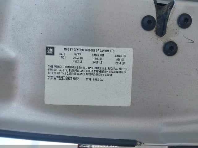 45882198 :رقم المزاد ، 2G1WF52E829217666 vin ، 2002 Chevrolet Impala مزاد بيع