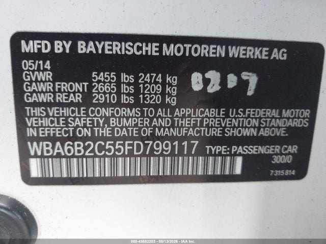 Aukcja sprzedaży 2015 Bmw 650i Gran Coupe, vin: WBA6B2C55FD799117, numer aukcji: 45882203