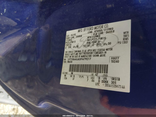 2005 Ford Ranger Edge/stx/xlt მანქანა იყიდება აუქციონზე, vin: 1FTYR44U65PA79217, აუქციონის ნომერი: 45882212