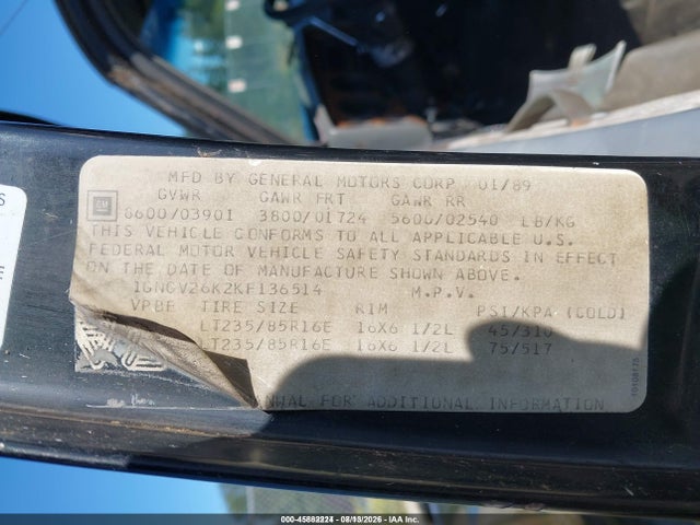 Aukcja sprzedaży 1989 Chevrolet Suburban V2500, vin: 1GNGV26K2KF136514, numer aukcji: 45882224
