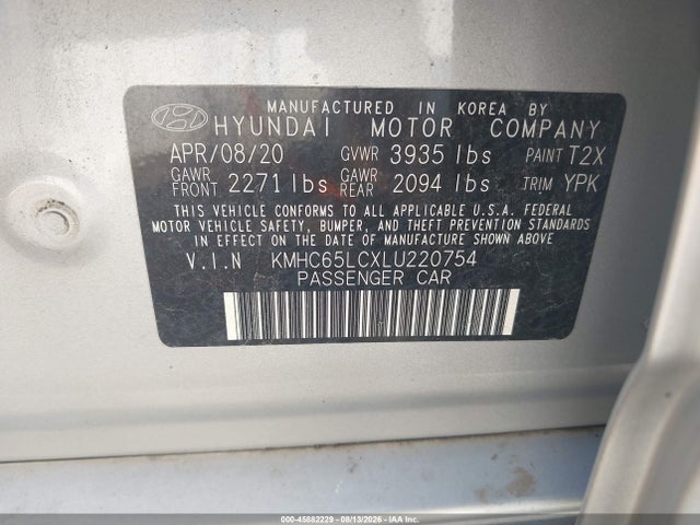 Продаж на аукціоні авто 2020 Hyundai Ioniq Hybrid Blue, vin: KMHC65LCXLU220754, номер лоту: 45882229