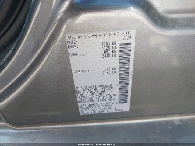 Продажа на аукционе авто 2025 Nissan Altima Sv Fwd, vin: 1N4BL4DV5SN349521, номер лота: 45882232