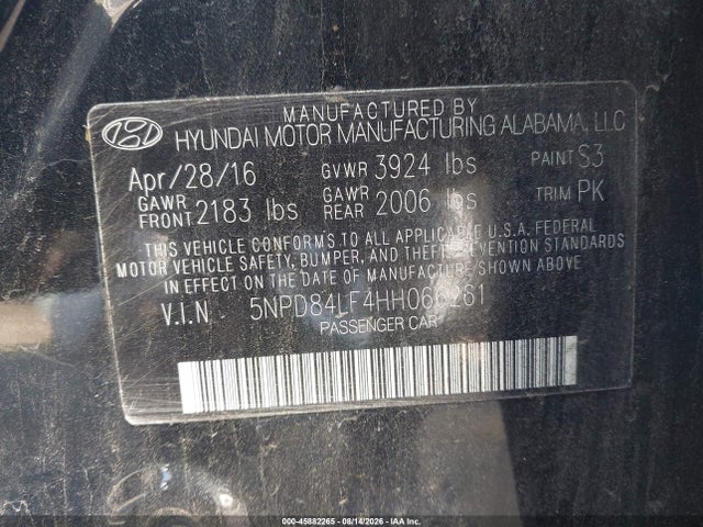 45882265 :رقم المزاد ، 5NPD84LF4HH066261 vin ، 2017 Hyundai Elantra Se مزاد بيع