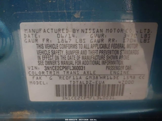 Продаж на аукціоні авто 2015 Nissan Versa Note Sv, vin: 3N1CE2CP9FL360031, номер лоту: 45882276