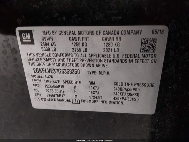 Aukcja sprzedaży 2016 Gmc Terrain Denali, vin: 2GKFLVE37G6358350, numer aukcji: 45882277