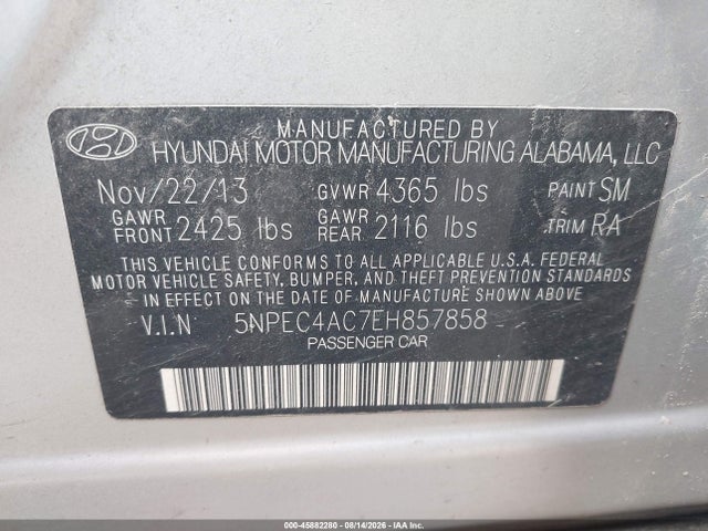 Aukcja sprzedaży 2014 Hyundai Sonata Limited, vin: 5NPEC4AC7EH857858, numer aukcji: 45882280