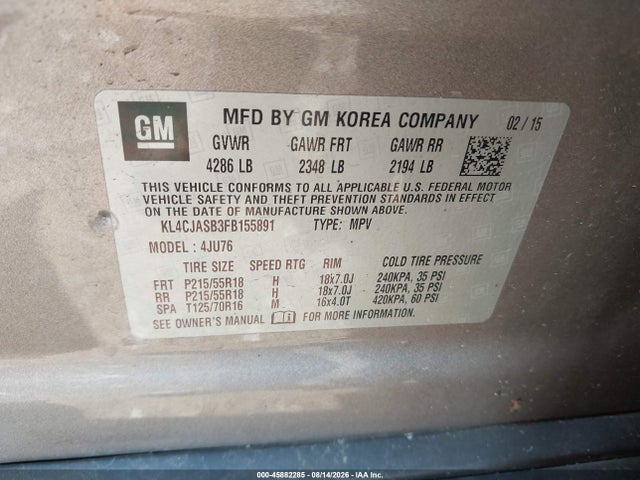 Продаж на аукціоні авто 2015 Buick Encore, vin: KL4CJASB3FB155891, номер лоту: 45882285