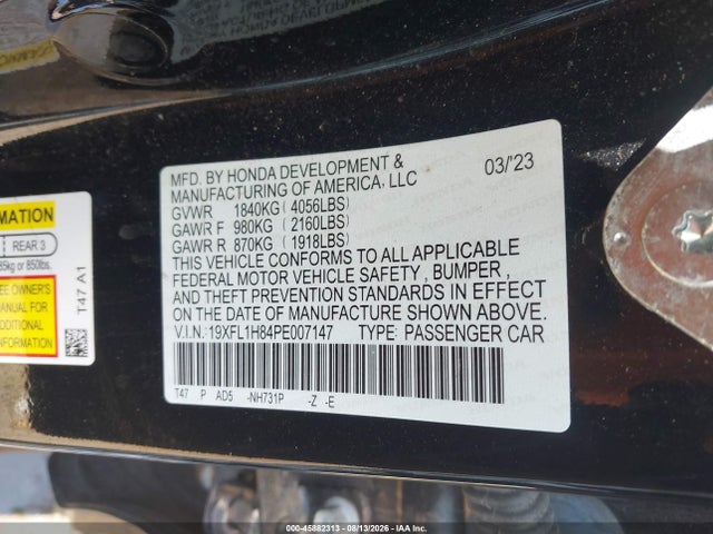 45882313 :رقم المزاد ، 19XFL1H84PE007147 vin ، 2023 Honda Civic Sport Touring مزاد بيع