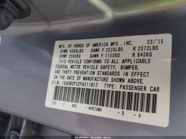 Продаж на аукціоні авто 2015 Acura Tlx V6 Tech, vin: 19UUB2F52FA017817, номер лоту: 45882321