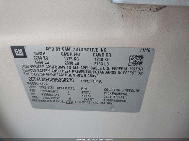 Продажа на аукционе авто 2011 Gmc Terrain Sle-1, vin: 2CTALMEC3B6300278, номер лота: 45882327