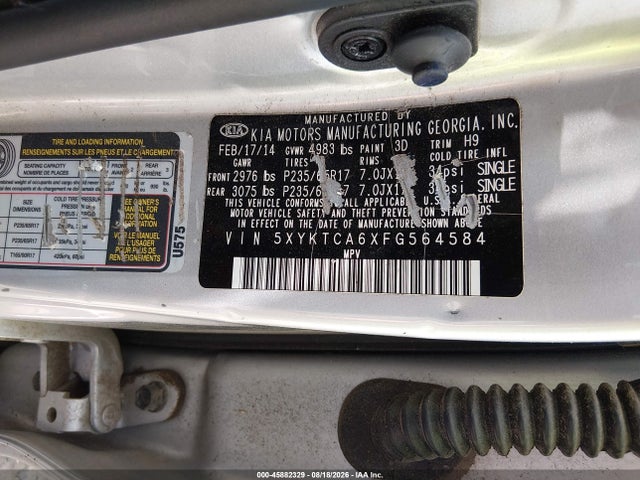 45882329 :رقم المزاد ، 5XYKTCA6XFG564584 vin ، 2015 Kia Sorento Lx مزاد بيع