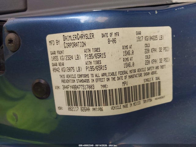 Aukcja sprzedaży 2007 Chrysler Pt Cruiser, vin: 3A4FY48B47T517003, numer aukcji: 45882349