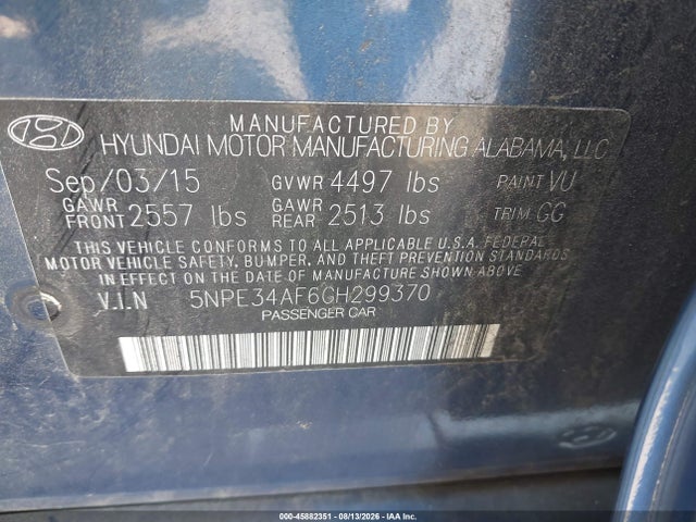 Продаж на аукціоні авто 2016 Hyundai Sonata Sport, vin: 5NPE34AF6GH299370, номер лоту: 45882351