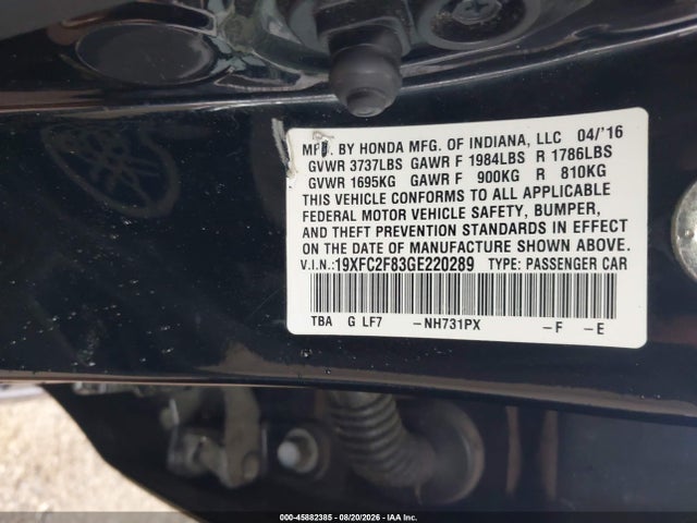 Honda CIVIC EX 2016 19XFC2F83GE220289 Image 9