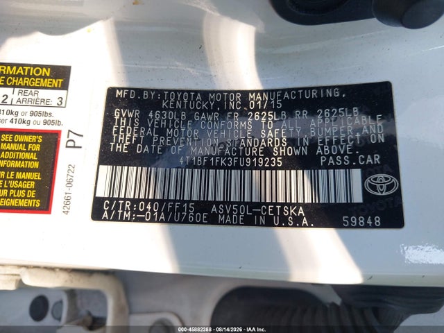 Aukcja sprzedaży 2015 Toyota Camry Se, vin: 4T1BF1FK3FU919235, numer aukcji: 45882388