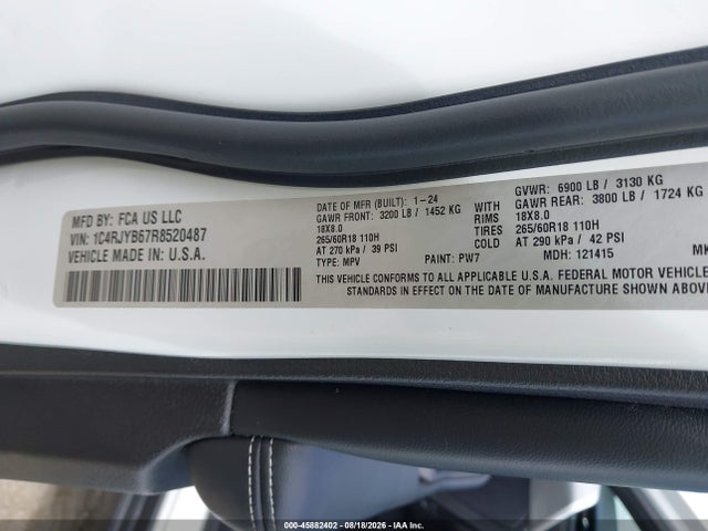 Продаж на аукціоні авто 2024 Jeep Grand Cherokee 4xe, vin: 1C4RJYB67R8520487, номер лоту: 45882402