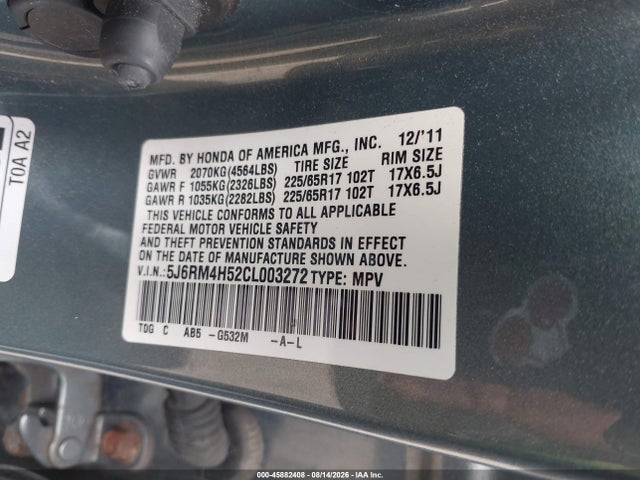 Продаж на аукціоні авто 2012 Honda Cr-v Ex, vin: 5J6RM4H52CL003272, номер лоту: 45882408