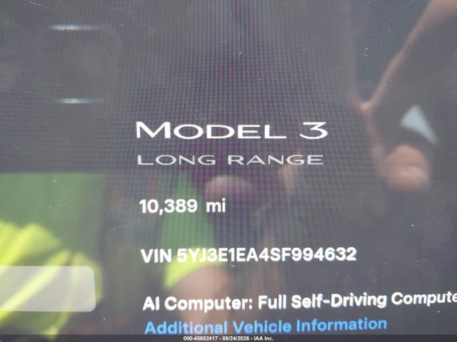 45882417 :رقم المزاد ، 5YJ3E1EA4SF994632 vin ، 2025 Tesla Model 3 Long Range Rear-wheel Drive/standard Rear-wheel Drive مزاد بيع