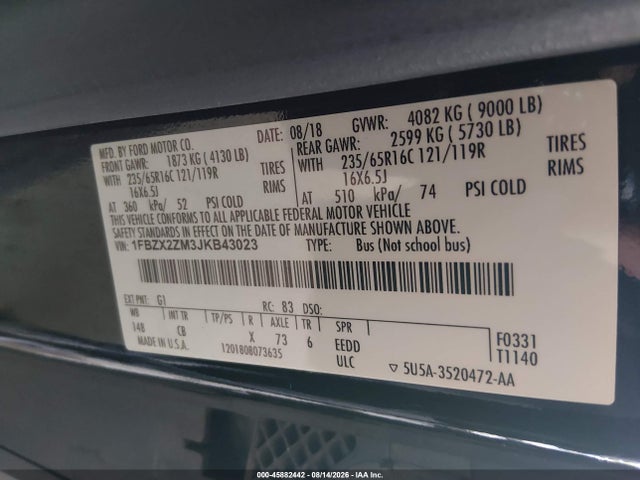 Продажа на аукционе авто 2018 Ford Transit-350 Xl, vin: 1FBZX2ZM3JKB43023, номер лота: 45882442