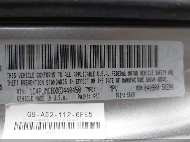45882445 :رقم المزاد ، 1C4PJMCBXKD440450 vin ، 2019 Jeep Cherokee Latitude 4x4 مزاد بيع