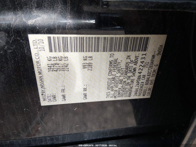 Продаж на аукціоні авто 2011 Nissan Altima 2.5 S, vin: 1N4AL2AP0BN422431, номер лоту: 45882478