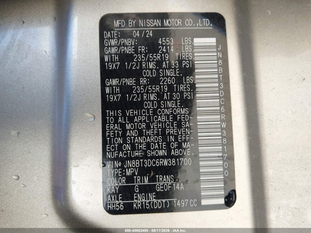 2024 Nissan Rogue Platinum Fwd მანქანა იყიდება აუქციონზე, vin: JN8BT3DC6RW381700, აუქციონის ნომერი: 45882495