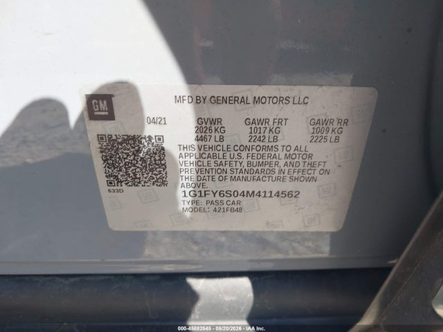 Продаж на аукціоні авто 2021 Chevrolet Bolt Ev Fwd Lt, vin: 1G1FY6S04M4114562, номер лоту: 45882545