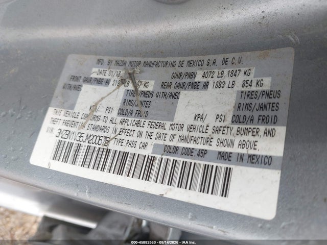 Продажа на аукционе авто 2018 Mazda Mazda3 Touring, vin: 3MZBN1V35JM200676, номер лота: 45882560