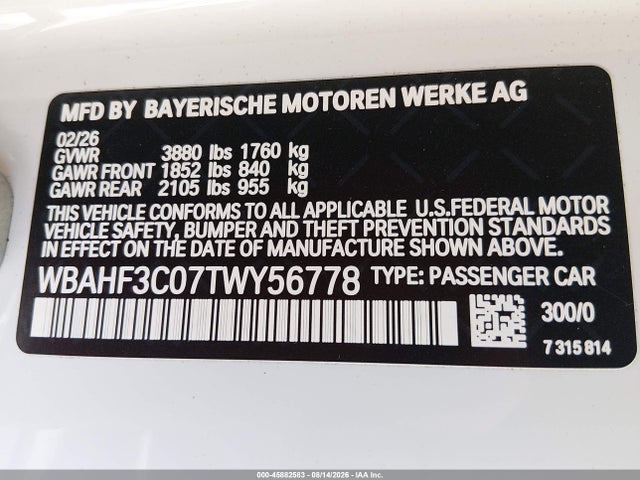 2026 Bmw Z4 Sdrive30i მანქანა იყიდება აუქციონზე, vin: WBAHF3C07TWY56778, აუქციონის ნომერი: 45882583