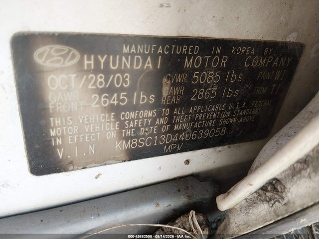 Продаж на аукціоні авто 2004 Hyundai Santa Fe Gls, vin: KM8SC13D44U639058, номер лоту: 45882598