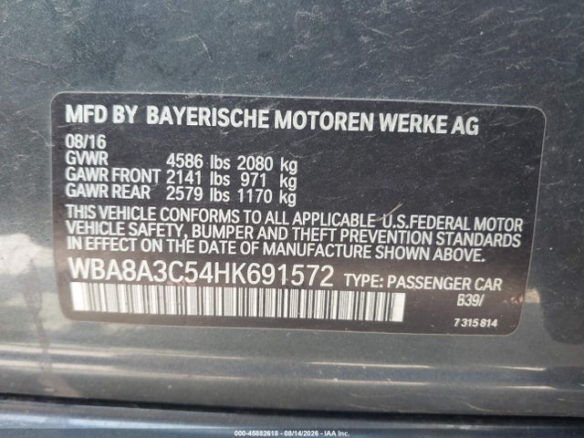 Продаж на аукціоні авто 2017 Bmw 320i Xdrive, vin: WBA8A3C54HK691572, номер лоту: 45882618