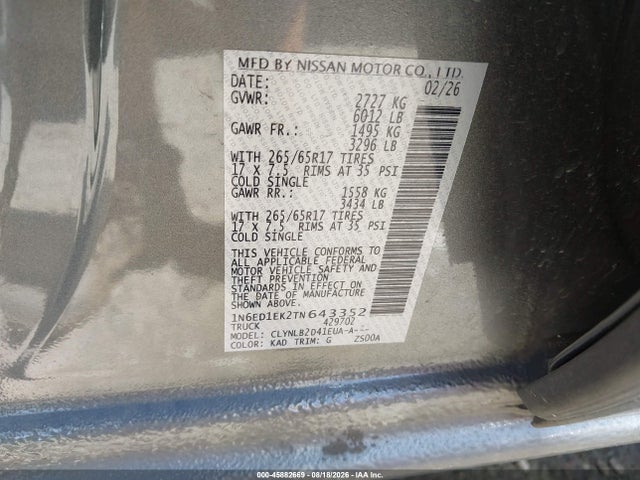 Nissan Frontier Sv 4x4 2026 1N6ED1EK2TN643352 Image 9