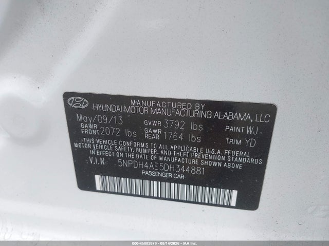 Продажа на аукционе авто 2013 Hyundai Elantra Gls, vin: 5NPDH4AE5DH344881, номер лота: 45882679