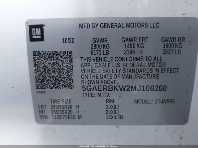 Продаж на аукціоні авто 2021 Buick Enclave Fwd Essence, vin: 5GAERBKW2MJ108260, номер лоту: 45882752