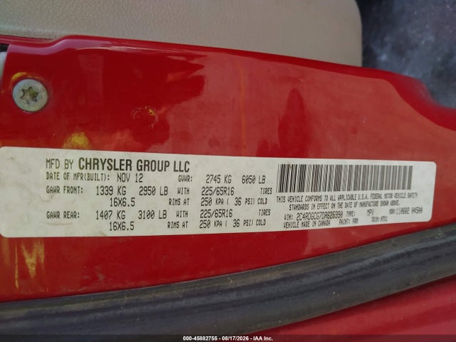 45882755 :رقم المزاد ، 2C4RDGCG7DR625990 vin ، 2013 Dodge Grand Caravan Sxt مزاد بيع