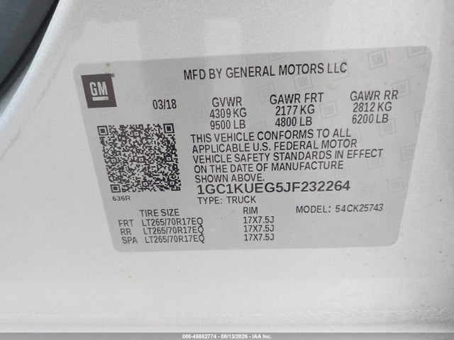 Продажа на аукционе авто 2018 Chevrolet Silverado 2500hd Wt, vin: 1GC1KUEG5JF232264, номер лота: 45882774