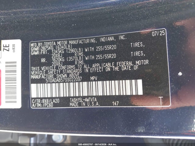 5TDADAB57SS022097 Toyota Grand Highlander Hybrid Limited Max