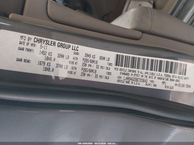 45882806 :رقم المزاد ، 1J4RS4GG5BC723642 vin ، 2011 Jeep Grand Cherokee Laredo مزاد بيع