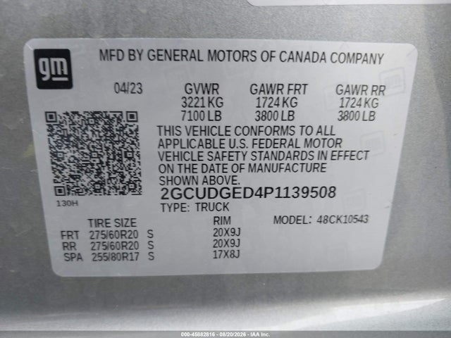 Продаж на аукціоні авто 2023 Chevrolet Silverado 1500 4wd  Short Bed Ltz, vin: 2GCUDGED4P1139508, номер лоту: 45882816