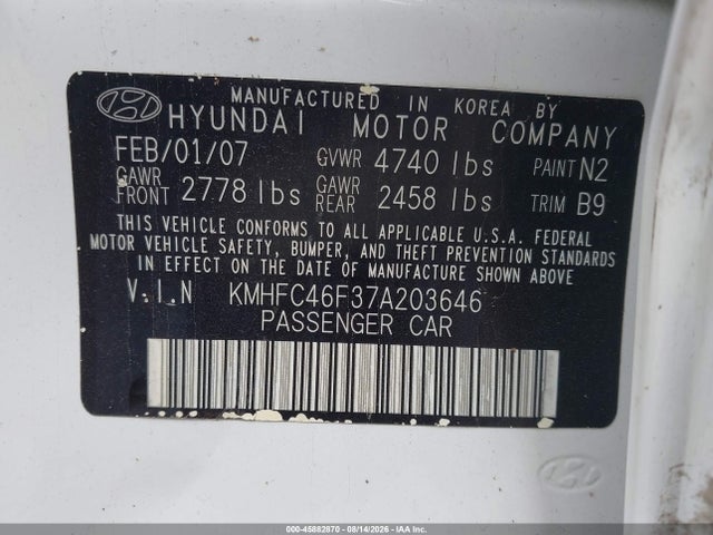 Продажа на аукционе авто 2007 Hyundai Azera Limited/se, vin: KMHFC46F37A203646, номер лота: 45882870