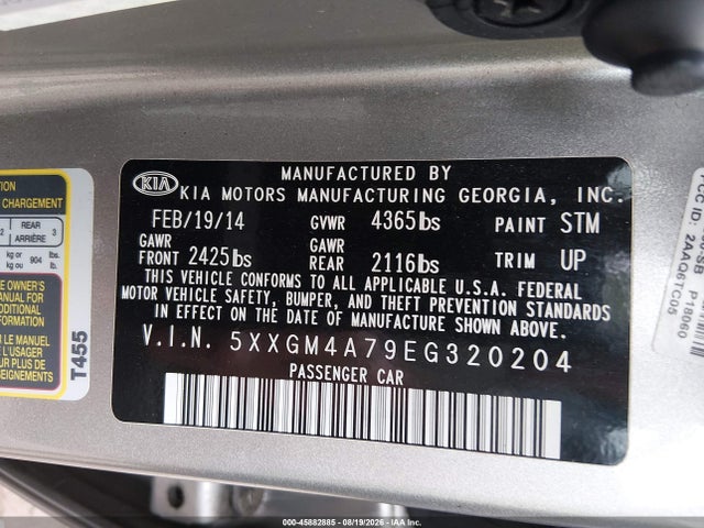 45882885 :رقم المزاد ، 5XXGM4A79EG320204 vin ، 2014 Kia Optima Lx مزاد بيع