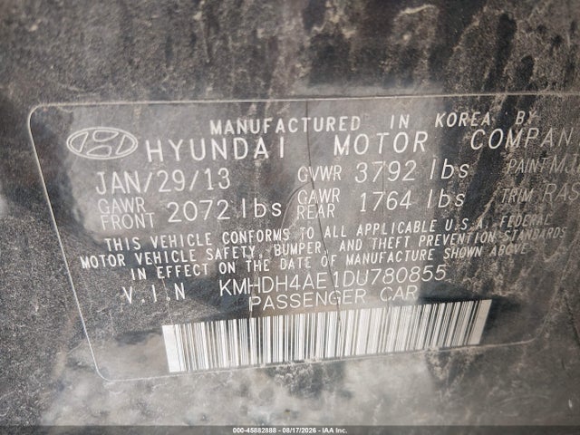 Продажа на аукционе авто 2013 Hyundai Elantra Limited (ulsan Plant), vin: KMHDH4AE1DU780855, номер лота: 45882888