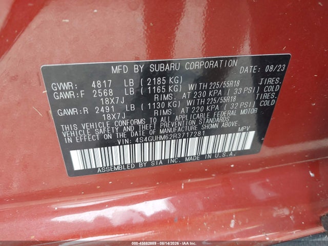45882889 :رقم المزاد ، 4S4GUHM62R3717281 vin ، 2024 Subaru Crosstrek Limited مزاد بيع