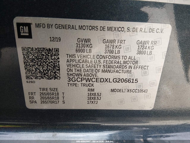 Продажа на аукционе авто 2020 Chevrolet Silverado 1500 2wd  Short Bed Lt, vin: 3GCPWCEDXLG206615, номер лота: 45882897