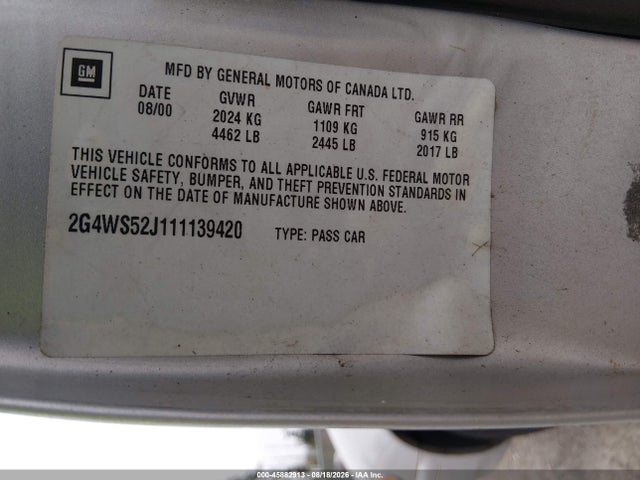 Продажа на аукционе авто 2001 Buick Century Custom, vin: 2G4WS52J111139420, номер лота: 45882913