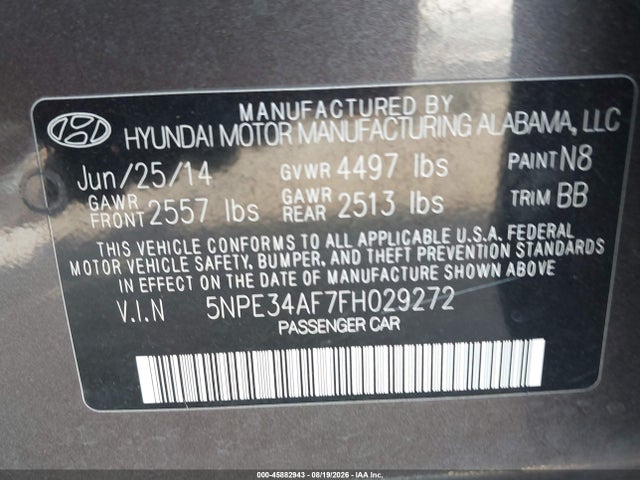 Продажа на аукционе авто 2015 Hyundai Sonata Limited, vin: 5NPE34AF7FH029272, номер лота: 45882943