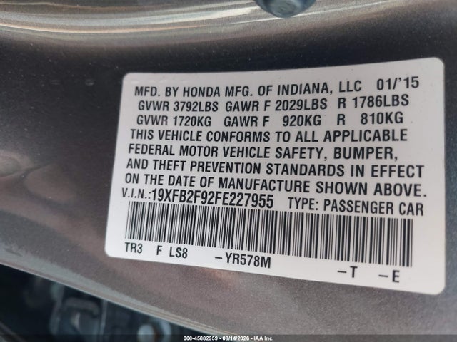 Honda Civic Ex-l 2015 19XFB2F92FE227955 Image 9