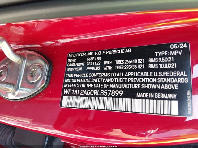 45882962 :رقم المزاد ، WP1AF2A50RLB57899 vin ، 2024 Porsche Macan Gts مزاد بيع