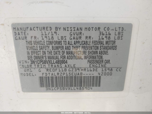 Продаж на аукціоні авто 2020 Nissan Kicks S Xtronic Cvt, vin: 3N1CP5BVXLL485904, номер лоту: 45882999