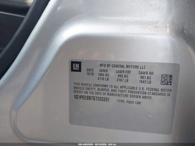 Aukcja sprzedaży 2016 Chevrolet Cruze Limited 1lt Auto, vin: 1G1PE5SB7G7203201, numer aukcji: 45883005